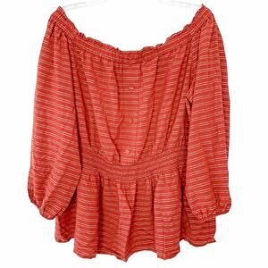 Lane Bryant Off The Shoulder Button Striped Blouse Rust Plus